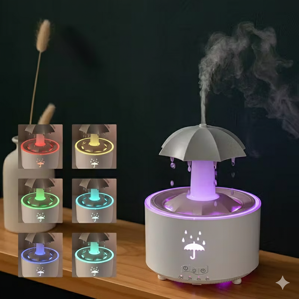 🌧️ Umbrelek – Parasolowy Nawilżacz Powietrza LED z Pilotem-Kolor biały